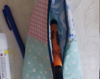 Triangle pencil case, purse zipper pouch keyholder