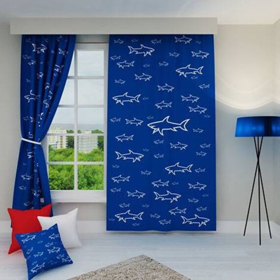 Photo Curtain Shark Print Curtains Home Decor Colored Etsy
