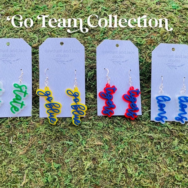 Sports Team Earrings, Script Spirit Earrings, Game Day Earrings, Custom Team Earrings, School Spirit Earrings