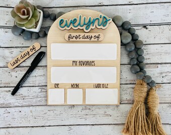 Personalized First Day of School Sign, Back to School Sign, Reusable Dry Erase Sign