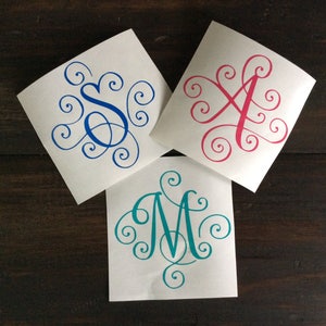 Initial Decal, Wine Glass Decal, Monogram Decal, Yeti Decal for Women, Vinyl Monogram, Car Decal, Scroll Decal, Yeti Decal, Phone Decal 6IN