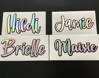 Layered Outlined Holographic Name Decal, Custom Name Vinyl Sticker, Black Outlined Name Decal, Water Bottle Name Decal, Laptop Name Sticker