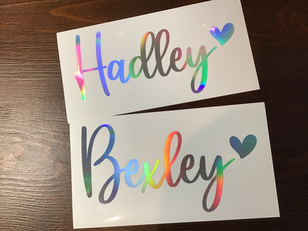 Holographic Name Decal With Heart, Custom Vinyl Name Decal Sticker ...