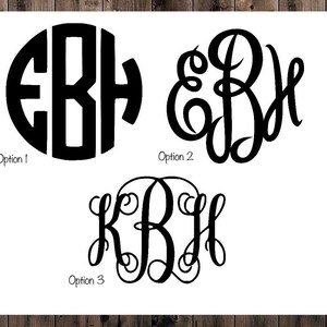 May include: Three different monogram styles for the letters EBH. Option 1 is a classic circular monogram with the letters stacked vertically. Option 2 is a script monogram with the letters intertwined. Option 3 is a script monogram with the letters stacked vertically.