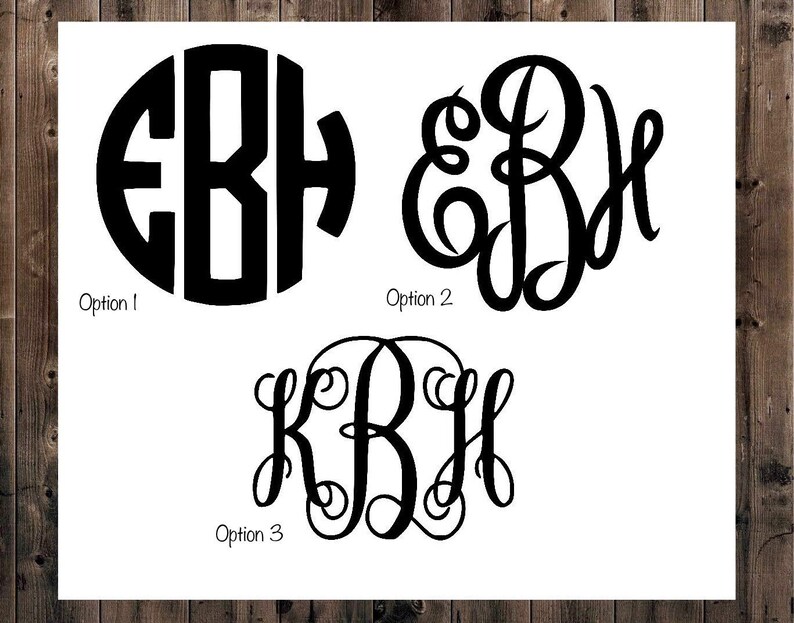 May include: Three different monogram styles for the letters EBH. Option 1 is a classic circular monogram with the letters stacked vertically. Option 2 is a script monogram with the letters intertwined. Option 3 is a script monogram with the letters stacked vertically.