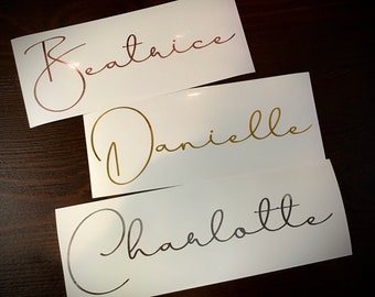 Custom Handwritten Name Decals for Champagne Flute Wine Tumbler, Gift Box Sticker, Vinyl Name Decal, Bridal Party Decals, Laptop Sticker 3NA
