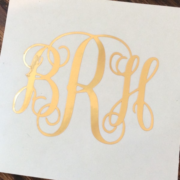 Gold Monogram Decal for Yeti Cup, Personalized Wine Glass Decal for Women, Monogram Wedding Party Decals, Gold Foil Monogram Sticker 2HO