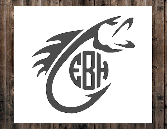 Fishing Decal, Fish Hook Monogram Decal, Male Decal, Fishing Monogram, Decal for Men, Monogram Yeti Decal, Circle Monogram, Car Sticker 7HU