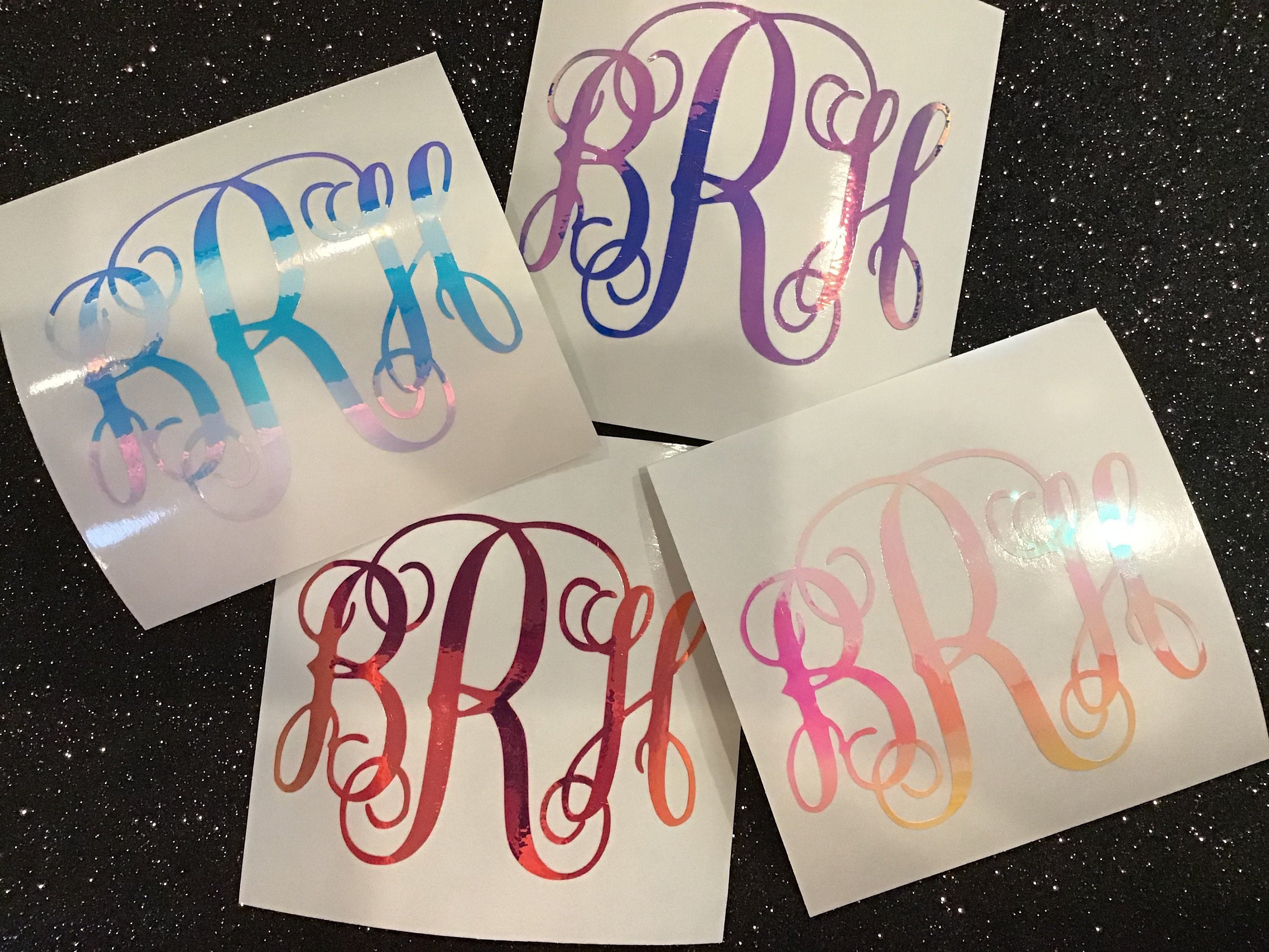 Holographic Monogram Decal, Vine Script Monogram, Holographic Monogram ...