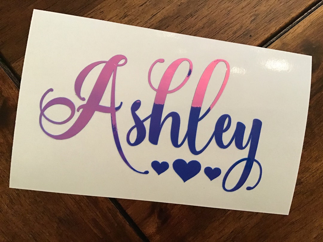Holographic Vinyl Name Decal With Hearts, Water Bottle Decal, Planner ...