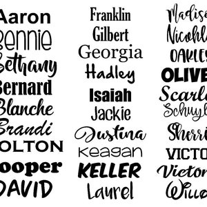 May include: A black and white image with a list of names in alphabetical order. The names are: Aaron, Bennie, Bethany, Bernard, Blanche, Brandi, Colton, Cooper, David, Franklin, Gilbert, Georgia, Hadley, Isaiah, Jackie, Justina, Keagan, KELLER, Laurel, Madison, Nicohlas, Oakley, OLIVER, Scarlett, Schuyler, Sherrie, VICTOR, Victoria, Willow.