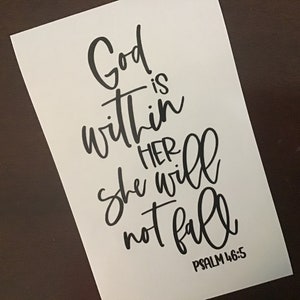 God is Within Her She Will Not Fall Decal, Bible Verse Psalm 46:5 Decal, Christian Decal, Car Sticker, Tumbler Decal, Scripture Quote 8IN