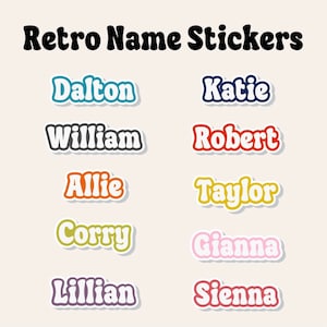 Vinyl Name Sticker, Water Bottle Sticker, Retro Name Decal, Kids Party Favors