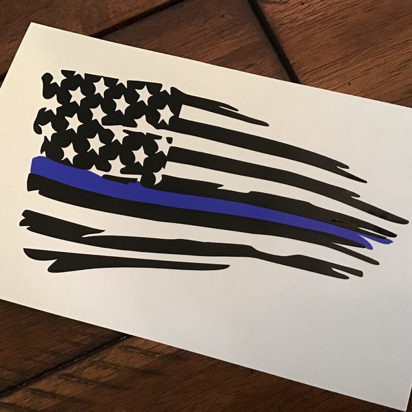 Police Flag Decal, Thin Blue Line Decal, Police Stocker, Flag Sticker, Distressed Flag Decal, Car Window Decal, Tumbler Decal, Laptop Decal