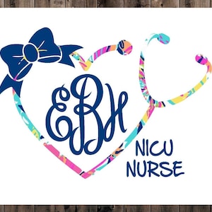 Stethoscope Monogram Decal, Nurse Gift, Nurse Monogram, NICU Nurse, Nurse Life, RN Decal, Yeti Decal, Car Decal, Phone Decal 8PR
