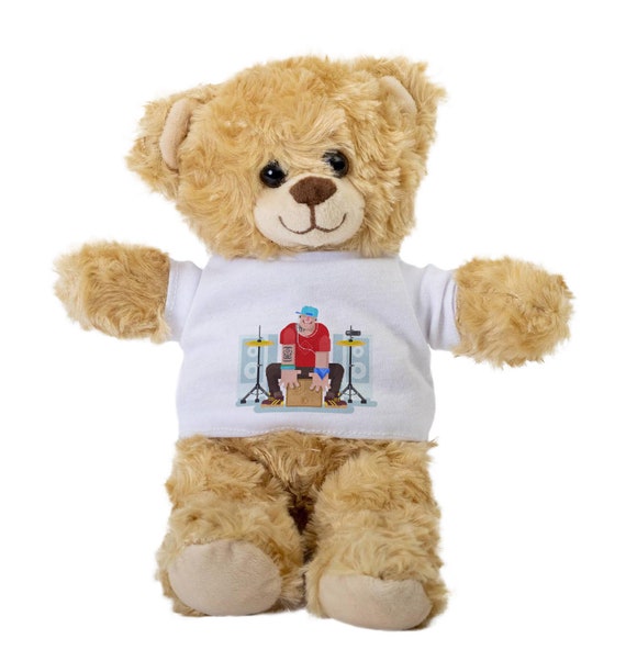 Stylish Drummer Play on Cajon Teddy Bear Gift Stuffed Animal Plush Teddy Bear with Tee Welcoming Baby Gift Gift For Her