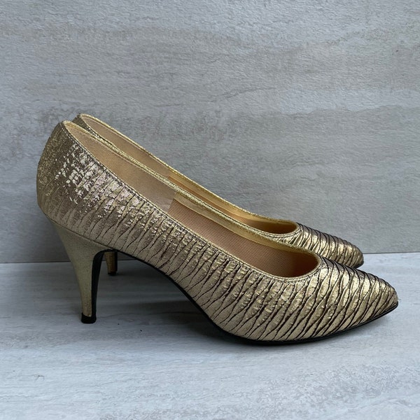 Vintage 50's 60's Gold Lame Heels | Old Hollywood Glamour | Sz US 6.5
