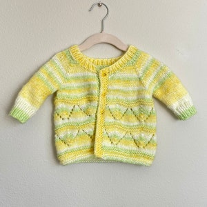 Vintage 70s Baby Toddler Knit Handmade Green and Yellow Smiley Cardigan | 2T