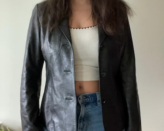 Wilsons Leather Pelle Studio y2k black blazer jacket minimalist size Medium