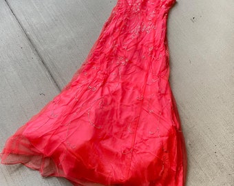 Abito da ballo vintage anni 2000 rosa acceso, abito formale zum zum senza spalline /