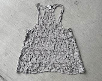y2k grey crochet fairy tank top boho size small
