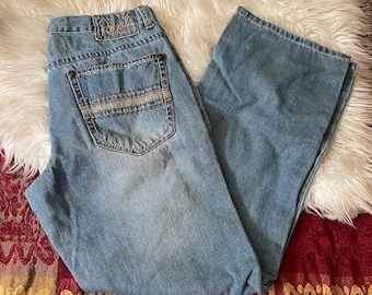 y2k vintage 00's streetwear jeans straight relaxed fit mid rise royal light wash denim 30 x 30