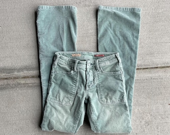 anthropologie mint green corduroy flare bootcut pants | size xs / 23
