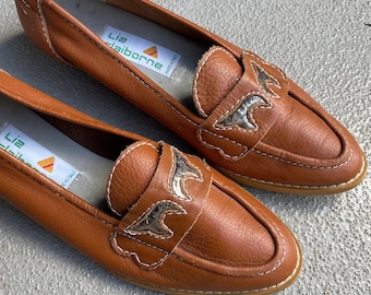 Mocassins vintage de couro marrom dos anos 70, feitos na Itália Liz Claiborne | Tamanho 9,5