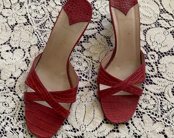 Y2K Vintage 2000s orange roter Kitten Heel aus Leder made in Italy | Größe