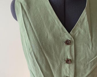 90s vintage sage green vest with spiral buttons whimsigoth fairy grunge boho