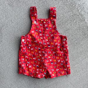 60s vintage red shorts overalls baby boys size 12M