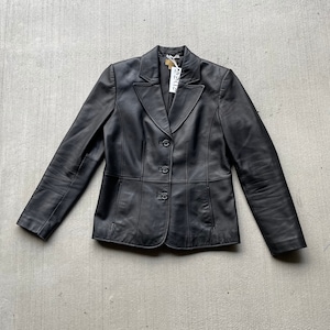 Black Leather Blazer Vintage 00s Jacket | Size S