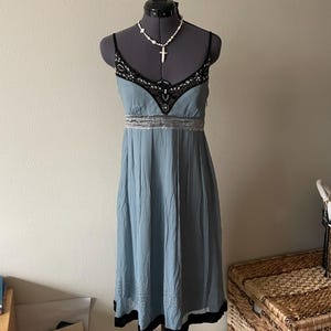 vintage Sue Wong Nocturne Seide Perlen blau ätherisch Fee Abendkleid Abschlussball Hochzeit Gastspiel | Größe 6 Bild 1