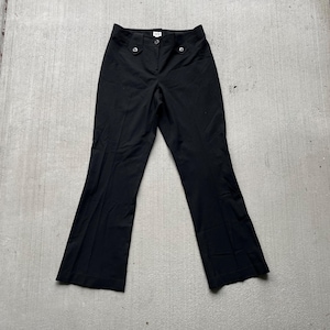 Pantalones acampanados de tiro medio negros con diseño vintage Y2K, talla 6