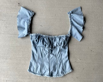 Haut bustier corset en denim à épaules dénudées TARA JARMON