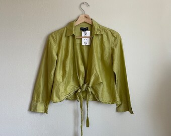 Jaren '90 vintage zijden citrus ann taylor wikkelblouse | kleine maat