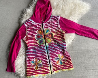 Moletom vintage Y2K com patchwork de fadas grunge rosa floral hippie boho | Tamanho G
