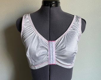 Vtg 80s Satin Wireless Bra | Front Hooks Pink Stitching | Crop Top Loungewear | 38 | M - L