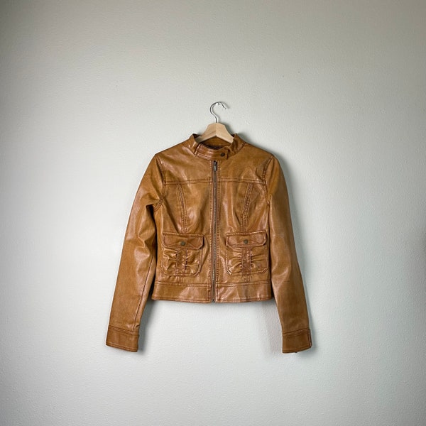 Y2K vintage 00s brown faux leather jacket | size m