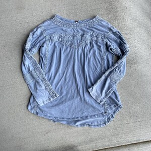 Free People Virkad Långärmad Topp, Ljusblå Bomullsfärgad, Storlek S bild 5