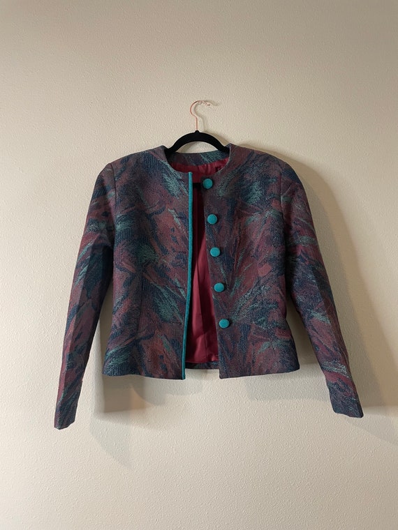 Vintage Handmade Cropped Tapestry Blazer 80s 90s … - image 9