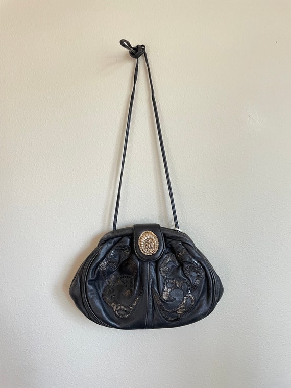 Vtg 90s Viva of California Black Leather Handbag - image 1