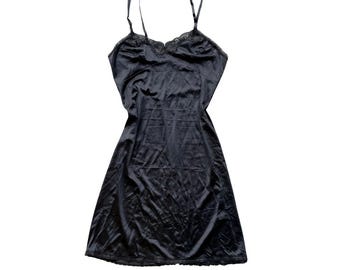 70er vintage schwarzes Unterkleid dark coquette Gr. 36 / medium
