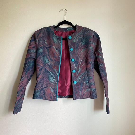 Vintage Handmade Cropped Tapestry Blazer 80s 90s … - image 4