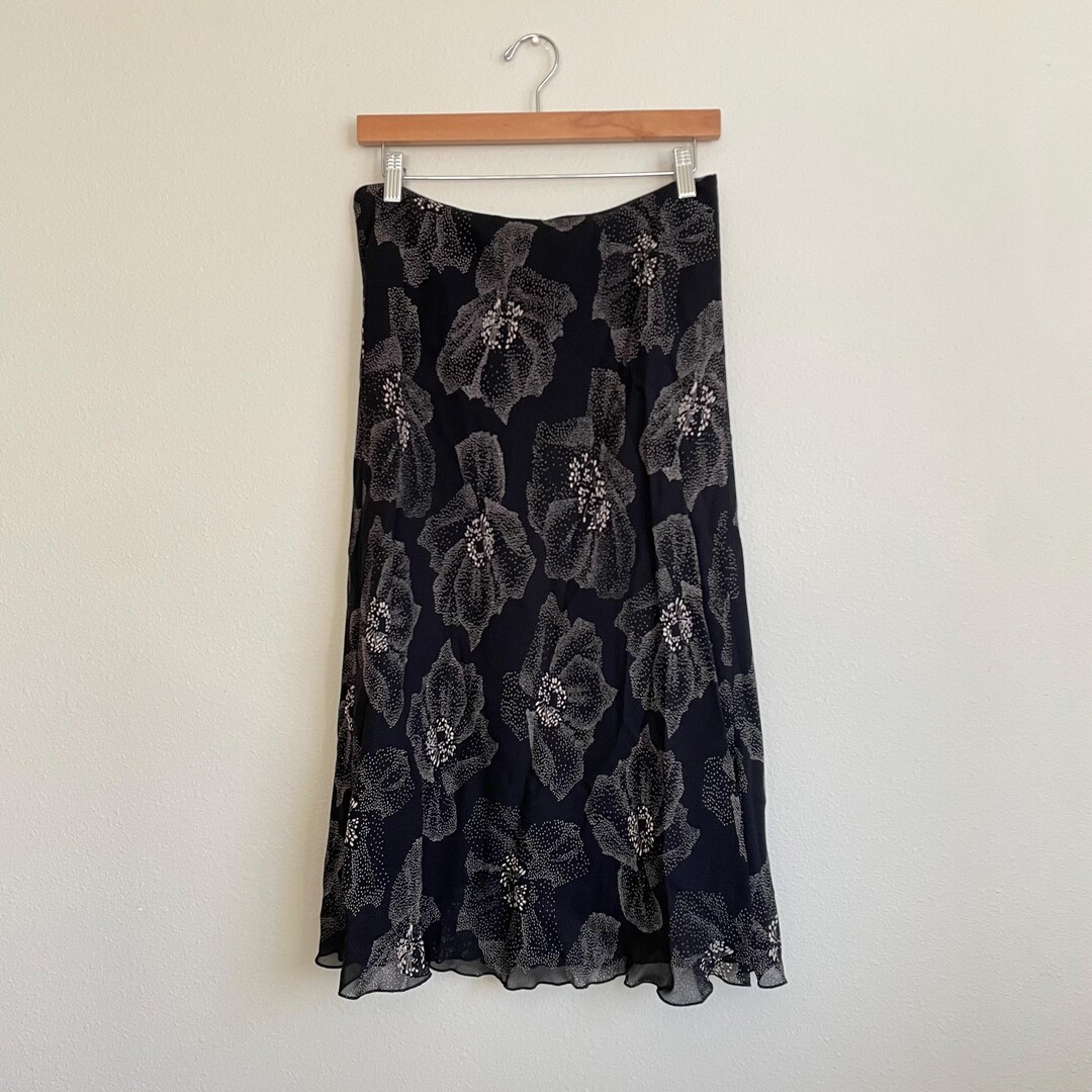 Y2K Italian Silk Floral Midi Skirt (S)