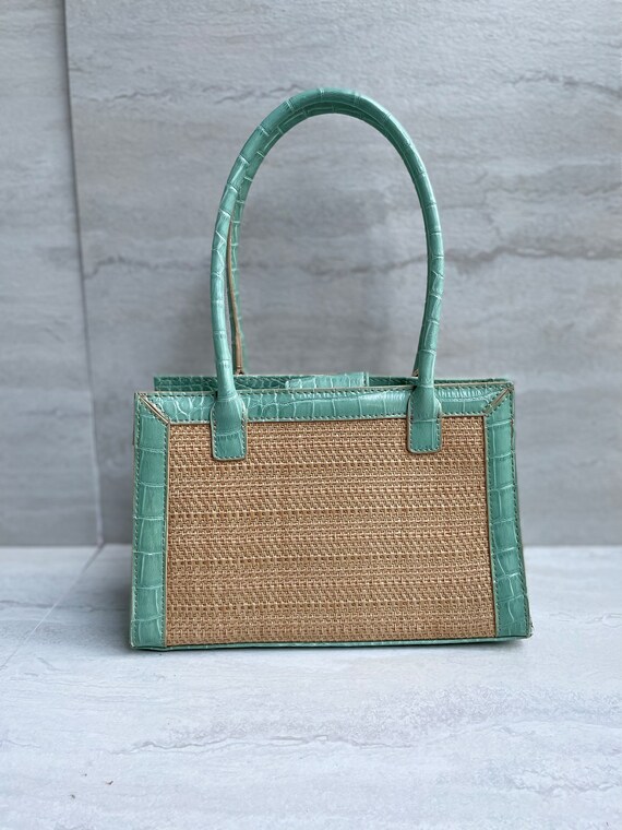 Vintage 90s Liz Claiborne Aqua Basket Bag - image 4