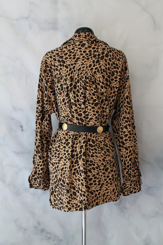 Vintage 90s Animal Print Blouse | Leopard Print B… - image 4