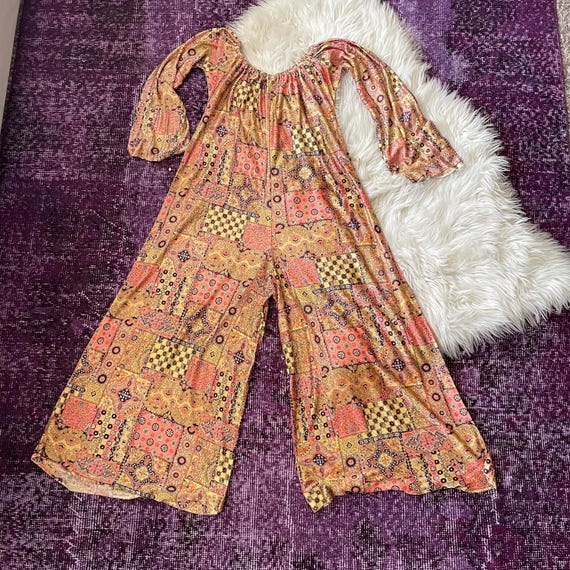60s vintage psychedelic patchwork print jumpsuit … - image 4