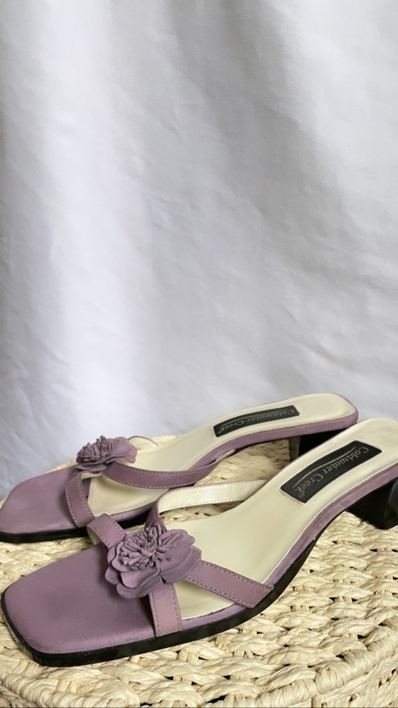 Lavender Floral Kitten Heel Leather Y2K 90s Low Fa