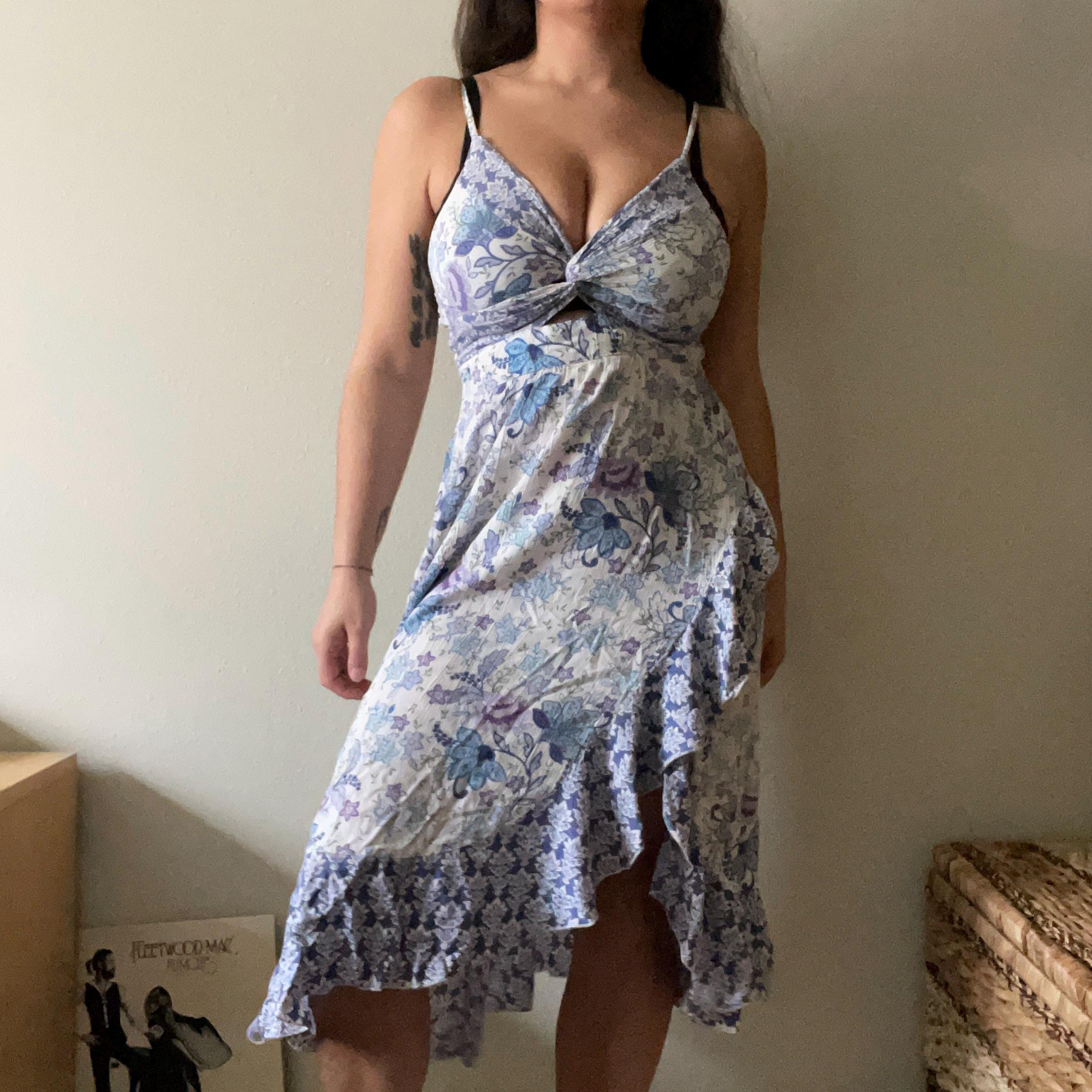 woman within formal evening dresses Y2K Orsay Fairy Paisley Print Midi Grunge Asymmetric Hem Dress